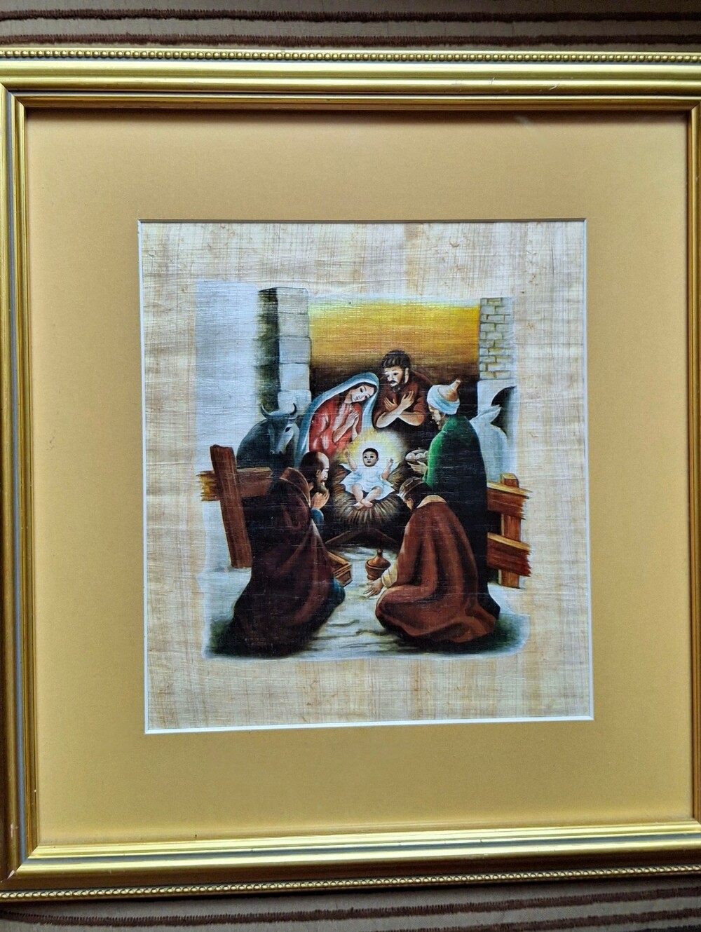 Framed Nativity Scene Wall Art - Gold Frame